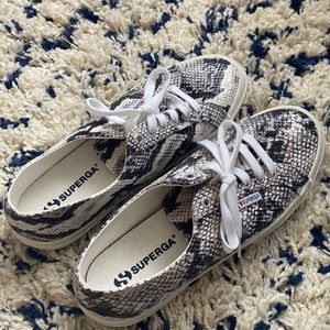 Superga Black and White Snakeskin Sneakers 9 1/2